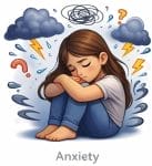 Person sitting, overwhelmed by anxiety.