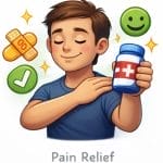Man holding pain relief medication.